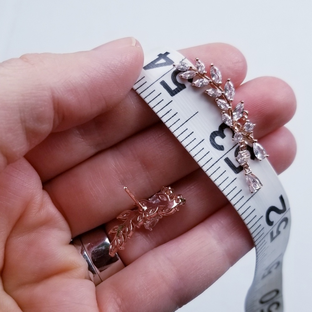 AAA CZ Rose Gold Color Copper Angel Wings Studs - Picture 6 of 6
